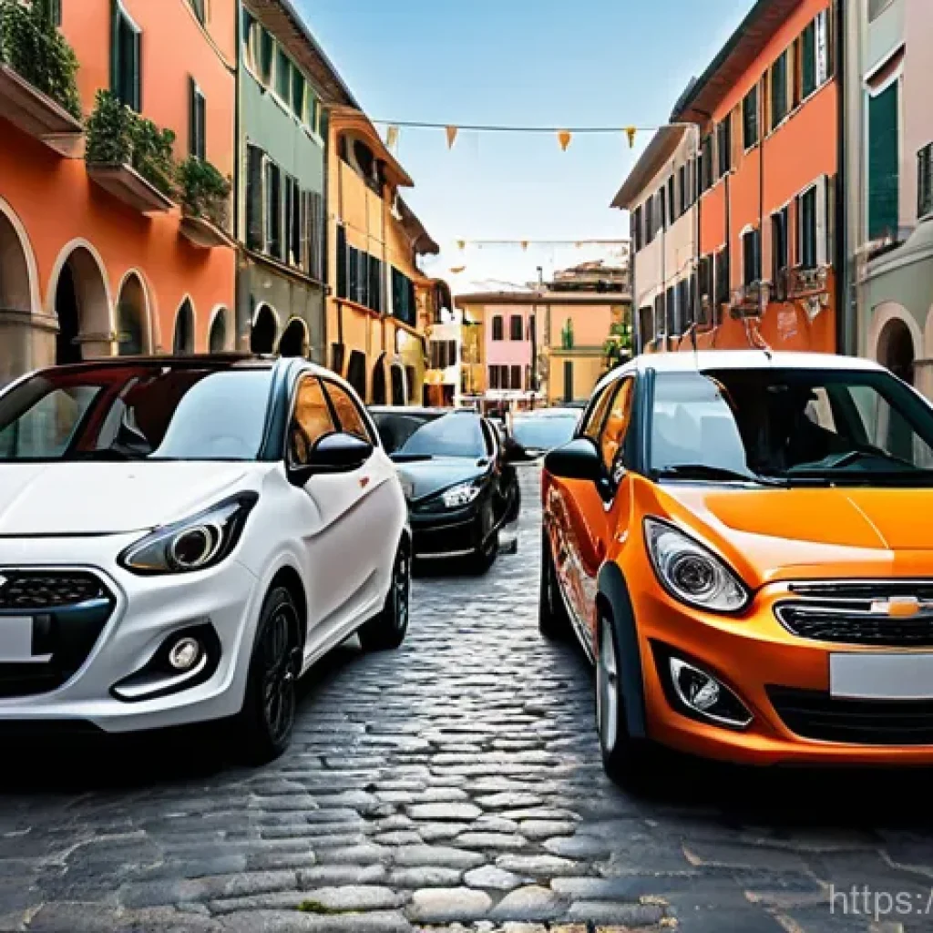 지엠 쉐보레 스파크와 현대 캐스퍼 비교 - **Prompt:** A dynamic, eye-level shot capturing the urban agility of two distinct city cars in a cha...