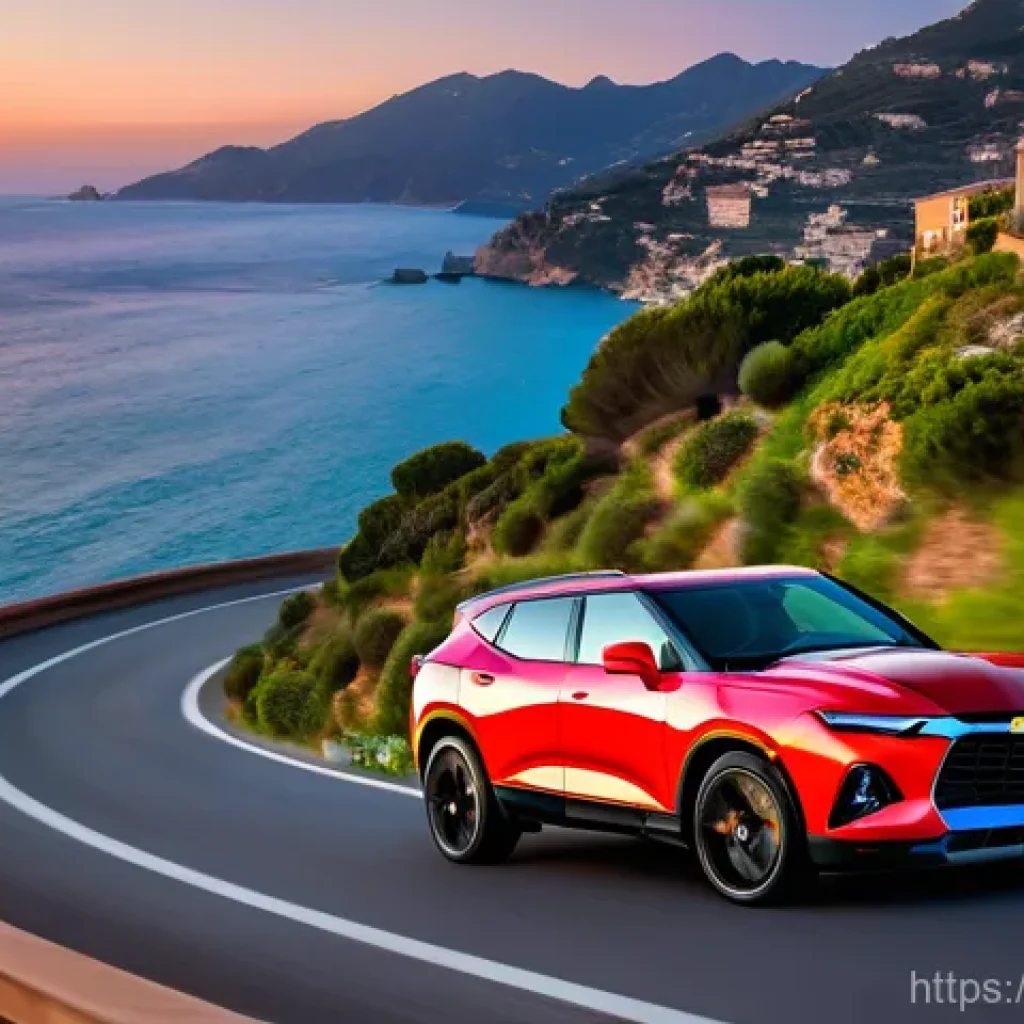 지엠 쉐보레 블레이저와 쉐보레 이쿼녹스 비교 - **Prompt: Dynamic Blazer on the Italian Coast**
    "A dynamic, high-angle shot of a recent model Ch...