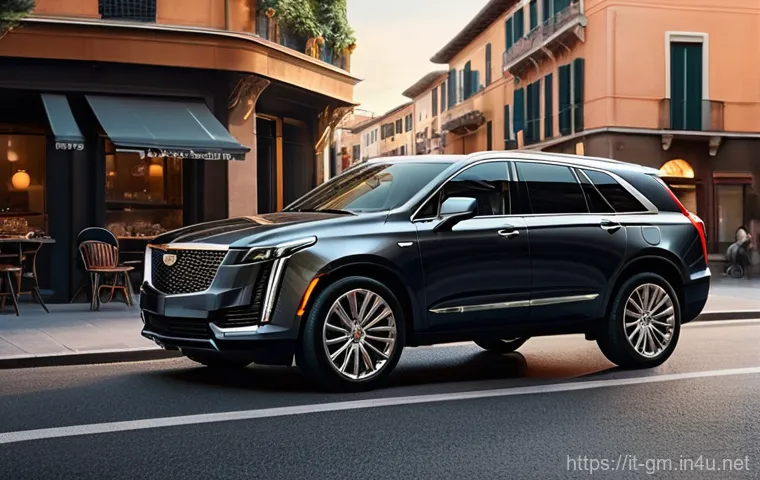 지엠 캐딜락 XT6의 고객 만족도 - **Prompt 1: American Elegance Meets Italian Streets**
A majestic, deep metallic grey Cadillac XT...