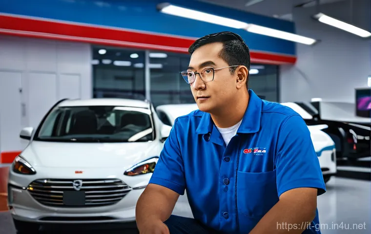 지엠 쉐보레 볼트 EV 배터리 교체 비용 - Image Prompt 1: The Thoughtful EV Owner at the Service Center**