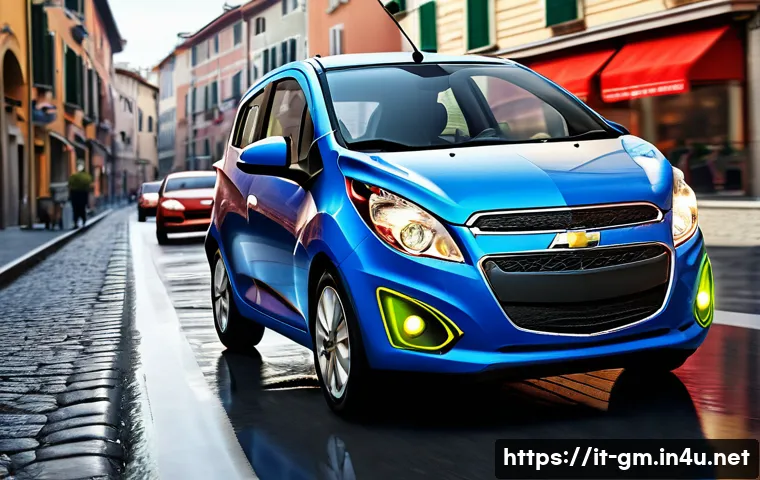 지엠 쉐보레 스파크의 연비 테스트 - A compact Chevrolet Spark navigating through heavy urban traffic in an Italian city during rush hour...