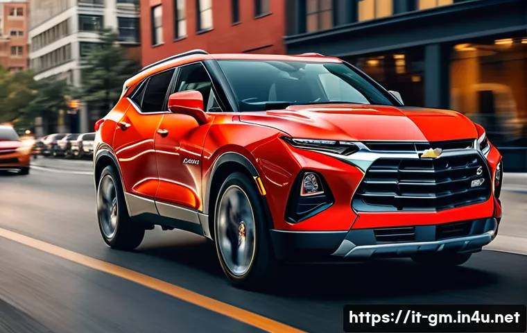 지엠 쉐보레 블레이저와 기아 쏘렌토 비교 - A dynamic street scene featuring a bold and sporty Chevrolet Blazer SUV parked on an urban road at s...