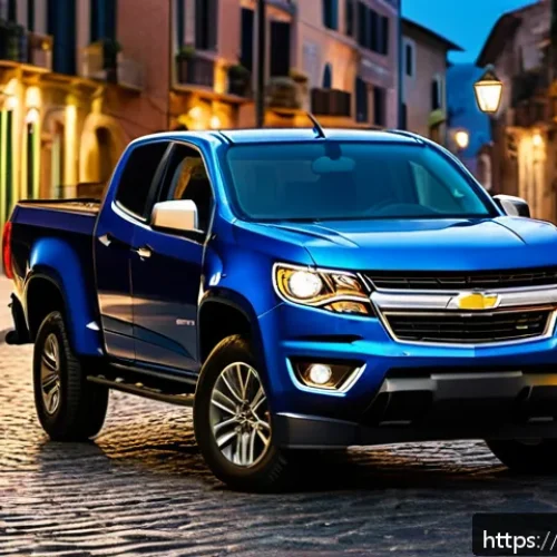 Home 30 지엠 쉐보레 콜로라도와 닛산 프론티어 비교 - A dynamic urban scene showcasing a Chevrolet Colorado pickup truck parked on a narrow Italian cobble...