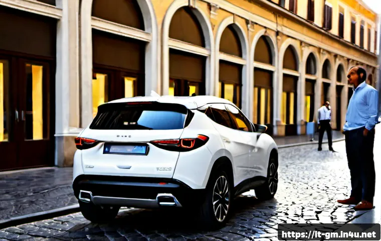 지엠 쉐보레 이쿼녹스 하이브리드 출시 소식 - Photorealistic compact hybrid SUV inspired by a modern American crossover, parked outside a sleek It...